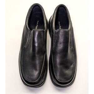Mens Hush Puppies Casual Men Black Leather Work Slip On Shoes 9M Loafers 9129